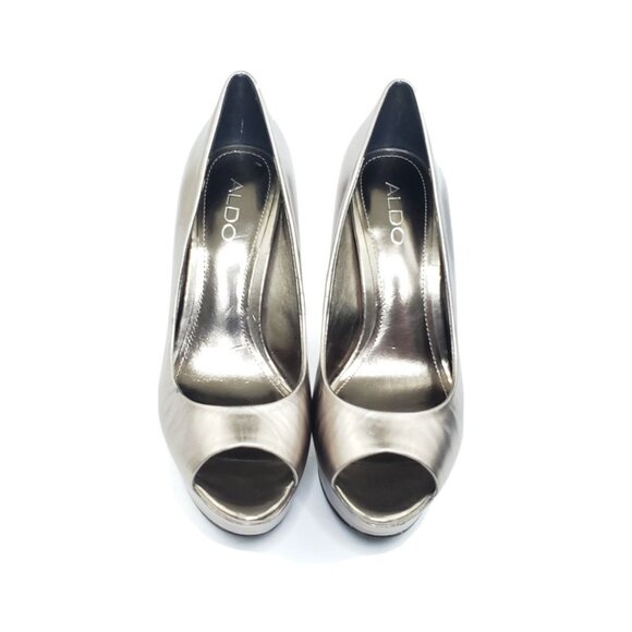 ALDO Womens Platform Peep Toe Heels Metallic Bronze Leather EUR 37/US 6.5-7 - Picture 3 of 10